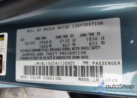 2010 Mazda Mazda3 I Sport z USA, uszkodzony, nr VIN JM1BL1SG5A1130805